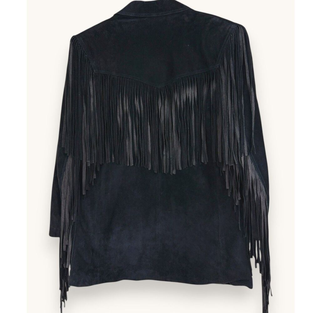 VGT Winlit Men’s M Black Genuine Leather Suede Fringe Western Jacket - Picture 2 of 6